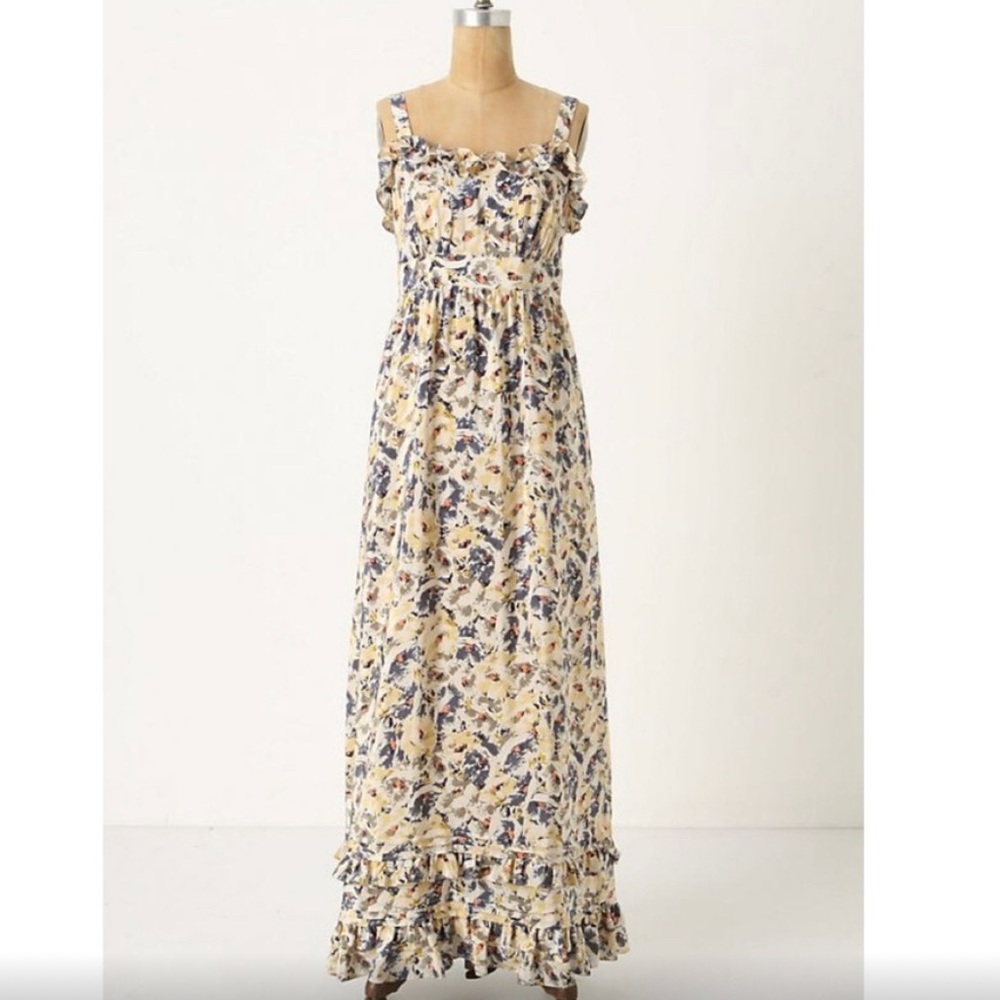 ANTHRO Moulinette Hydrangea Petals Silk Maxi Dress